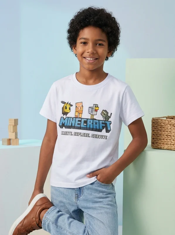 Camiseta Blanca Minecraft Edition 🎮 - Ropa para bebé y niños en Paquita Sport Colombia