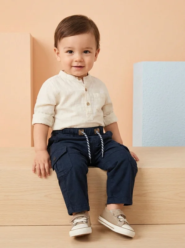 Pantalón de Dril Tipo Cargo para Bebé - Azul Naval 🧭 - Ropa para bebé y niños en Paquita Sport Colombia