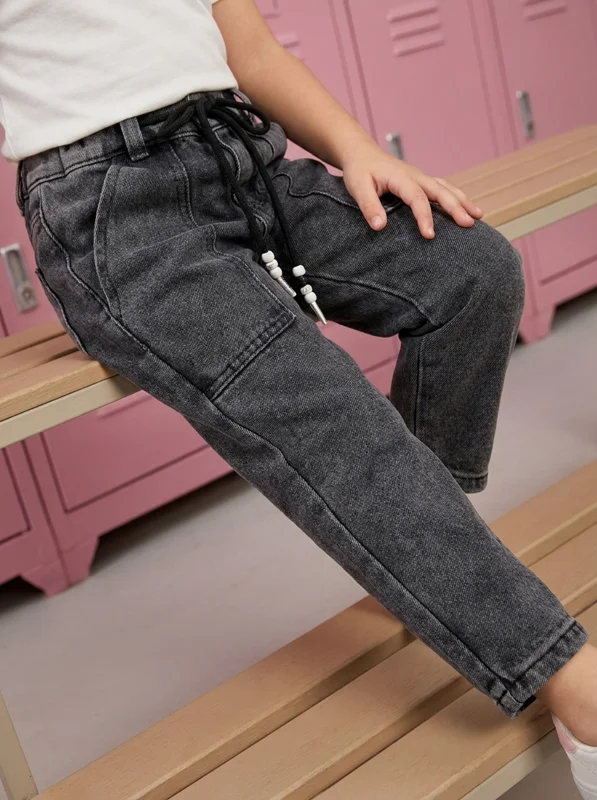 Jean Gris Deslavado Estilo Cargo - Niña